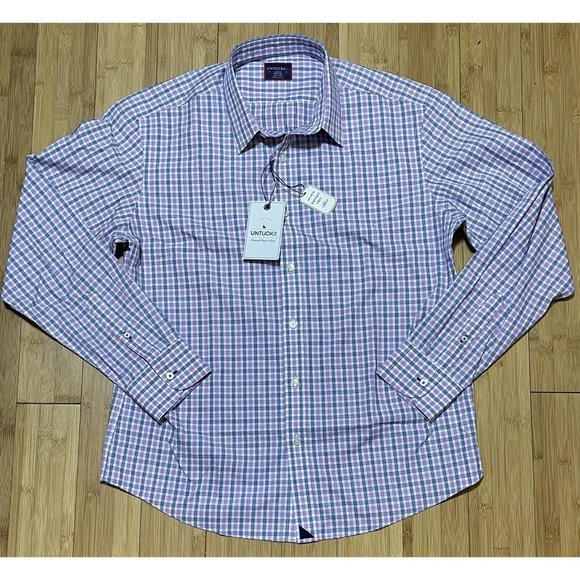 NWT UNTUCKit LS Button Up Shirt | Blue Pink Plaid | Dolcetto WF | Men’s M • Reg - Picture 2 of 6